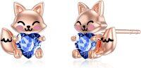 wholesale 925 Sterling Silver Pink Crystal Love Heart Fox Stud Earrings for Girls and Women-September