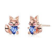 wholesale 925 Sterling Silver Cute Fox Holding Heart Earrings Wholesale Pink-September