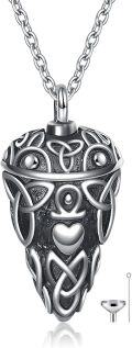 wholesale 925 Sterling Silver Celtic Knot Heart Keepsake Pendant with Funnel and Chain - Memorial Jewelry for Ashes (Black)-0-0