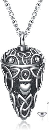 wholesale 925 Sterling Silver Celtic Knot Heart Keepsake Pendant with Funnel and Chain - Memorial Jewelry for Ashes (Black)-Celtic