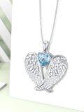 wholesale Birthstone Angel Wings Necklace 925 Sterling Silver Guardian Angel Necklace Pendant Birthstone Jewelry Birthday Christmas Gifts For Women -0-3