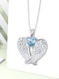 TOUPOP Sterling Silver Birthstone Angel Wings Necklace Pendant Gift-0-3