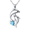 wholesale 925 Sterling Silver Dolphin Pendant With Blue Heart Crystal Necklace-0-0