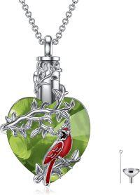 wholesale Sterling Silver Crystal Animal Urn Necklace Butterfly Dragonfly Bee Phoenix Peacock Hummingbird Fox Angel Wing Pentagram Pentacle Heart Teardrop Memorial Jewelry-08-Cardinal Urn 2