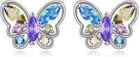 wholesale 925 Sterling Silver Butterfly Multicolor Crystal Stud Earrings for Women Gift Ideas-Butterfly