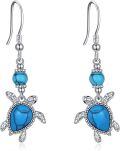 wholesale 925 Sterling Silver Blue Turquoise Turtle Drop Earrings-0-0