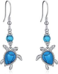 wholesale 925 Sterling Silver Blue Turquoise Turtle Drop Earrings-Turtle Turquoise Earrings