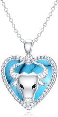 wholesale 925 Sterling Silver Heart-Shaped Turquoise Aries Zodiac Pendant Necklace-0-0