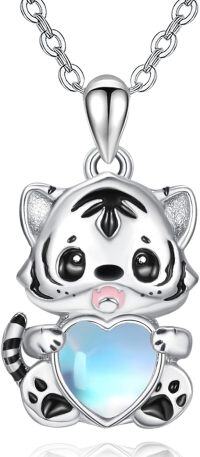 wholesale 925 Sterling Silver Heart-shaped Blue Opal Tiger Pendant Necklace for Women Girls -Tiger