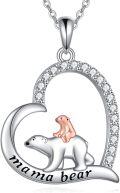 wholesale 925 Sterling Silver Mama Bear and Cub Love Heart Pendant Necklace s for Women-0-0