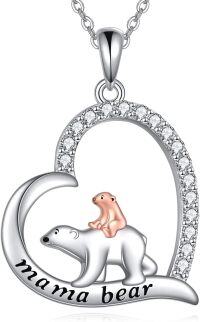 wholesale 925 Sterling Silver Mama Bear and Cub Love Heart Pendant Necklace s for Women-Mama Bear