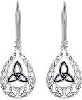 wholesale 925 Sterling Silver Teardrop Triquetra Drop Dangle Earrings Witchcraft Celtic Knots Protection  for Women Girls-0-0