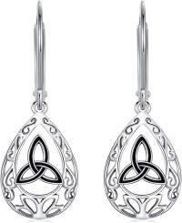 wholesale 925 Sterling Silver Teardrop Triquetra Drop Dangle Earrings Witchcraft Celtic Knots Protection  for Women Girls-Trinity Knot