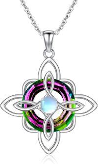 wholesale Sterling Silver Moonstone Celtic Knot Pendant Necklace for Women-Witches Knot-Green