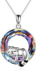 wholesale 925 Sterling Silver Rainbow Crystal Cute Raccoon Pendant Necklace for Women-0-0