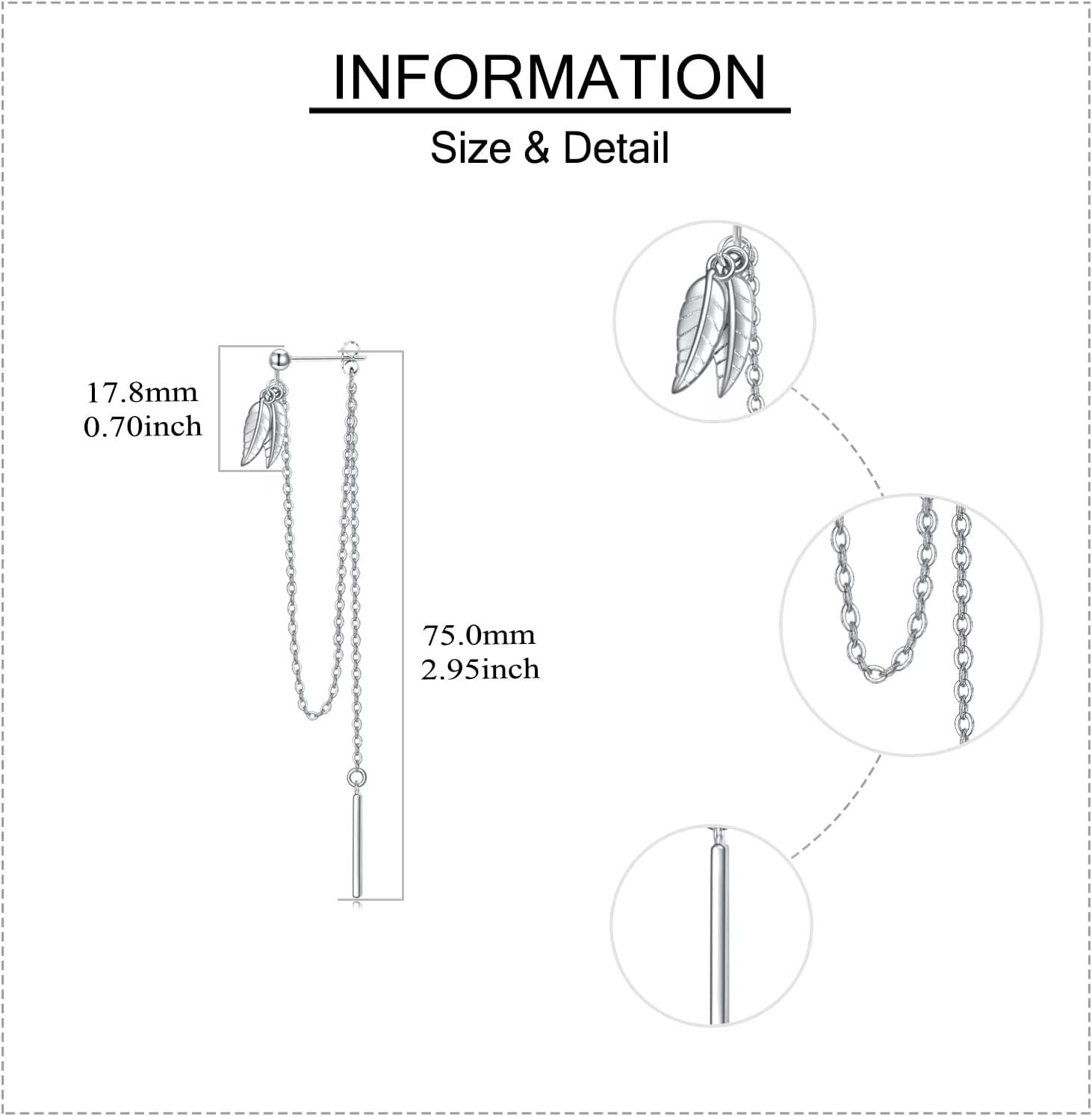 925 Sterling Silver Leaf Drop Threader Earring with Chains - Elegant Holiday Accessory for Women-0-3
