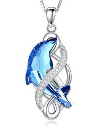 wholesale 925 Sterling Silver Blue Crystal Starfish Pendant Necklace Gift for Women Girls Mom Girlfriend-Dolphin-Celtic Knot