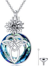 wholesale Sterling Silver Crystal Celtic Knot Heart Ashes Memorial Necklace for Women-11-November-Chrysanthemum