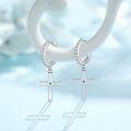 wholesale 925 Sterling Silver Black Rhodium Plated Small Cross Huggie Hoop Dangle Earrings with Cubic Zirconia and Brown Stone Accent-0-5