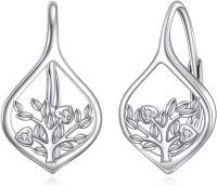 wholesale 925 Sterling Silver Celtic Knot Lotus Tree Of Life Leverback Drop Dangle Earrings for Women Girls Irish  4cm Long-Tree of Life Earrings