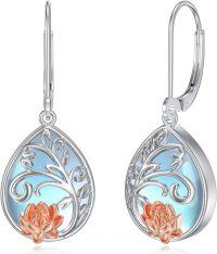 wholesale 925 Sterling Silver Blue Moonstone Tree of Life Rose Gold Lotus Drop Earrings-Lotus Earrings