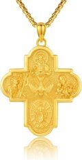 wholesale Gold 925 Sterling Silver Catholic Cross Medal Necklace Pendant with Religious Figures and Jesus Christ Design -0-0