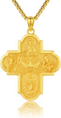 wholesale Gold 925 Sterling Silver Catholic Cross Medal Necklace Pendant with Religious Figures and Jesus Christ Design -A-Four Way Cross-Gold-A-Four Way Cross-Gold