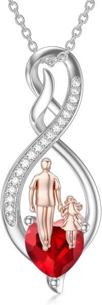 wholesale Sterling Silver Birthstone Infinity Heart Pendant Father Daughter Gift-01-01-Red-January