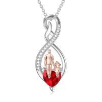 wholesale 925 Sterling Silver Birthstone Infinity Heart Pendant Father Daughter Gift-01-01-Red-January