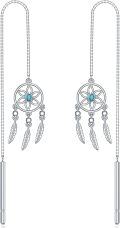 wholesale 925 Sterling Silver Dreamcatcher Earrings with Turquoise and Feather Design for Women-0-0