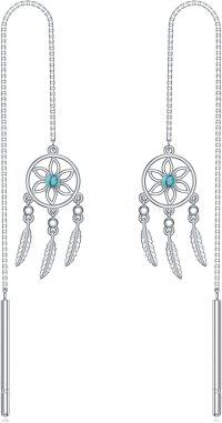 wholesale 925 Sterling Silver Dreamcatcher Earrings with Turquoise and Feather Design for Women-Dream Catcher
