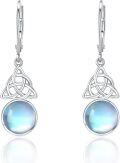 wholesale 925 Sterling Silver Blue Moonstone Triquetra Drop Earrings-0-0