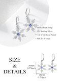TOUPOP 925 Sterling Silver Blue CZ Snowflake Leverback Earrings Christmas Gifts-0-5