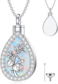 wholesale Sterling Silver Opal Birth Flower Urn Necklace for Ashes 12 Month Memorial Jewelry-09-September-Morning Glory+Text-09-September-Morning Glory