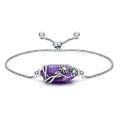wholesale 925 Sterling Silver Purple Quartz Daisy Charm Bracelet Adjustable Chain-0-0