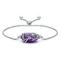 wholesale 925 Sterling Silver Purple Quartz Daisy Charm Bracelet Adjustable Chain-Sunflower