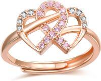 wholesale 925 Sterling Silver & Zircon Breast Cancer Awareness Ribbon Ring for Women - Adjustable Pink Ribbon Jewelry Gift (13mm)-Silver Heart Ribbon