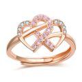 wholesale 925 Sterling Silver Pink And White Crystal Ribbon Ring-0-0