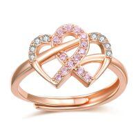 wholesale 925 Sterling Silver Pink And White Crystal Ribbon Ring-Silver Heart Ribbon