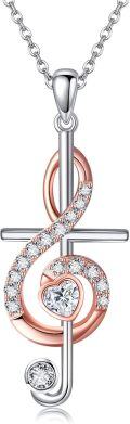 wholesale 925 Sterling Silver Musical Notes & Heart Infinity Pendant Necklace with CZ Stones-0-0