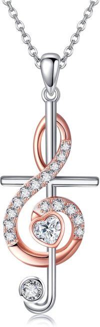 wholesale 925 Sterling Silver Musical Notes & Heart Infinity Pendant Necklace with CZ Stones-Music Note Cross