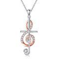 wholesale 925 Sterling Silver Music Note Treble Clef Pendant Necklace Rose Gold Cubic Zirconia Heart-0-0