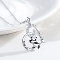 wholesale 925 Sterling Silver Heart-Shaped Panda Pendant Necklace with Cubic Zirconia and Engraved I Love You & Forever 18 inches Chain Length-0-1