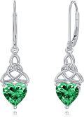 wholesale 925 Sterling Silver Heart Birthstone Celtic Knot Dangle Leverback Earrings-0-20
