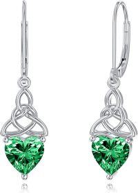 wholesale 925 Sterling Silver Heart Birthstone Celtic Knot Dangle Leverback Earrings-05-May