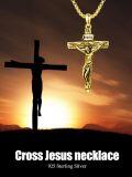 wholesale Gold Plated 925 Sterling Silver Crucifix Pendant Necklace for Men - INRI Design (24+2) Chain-0-2