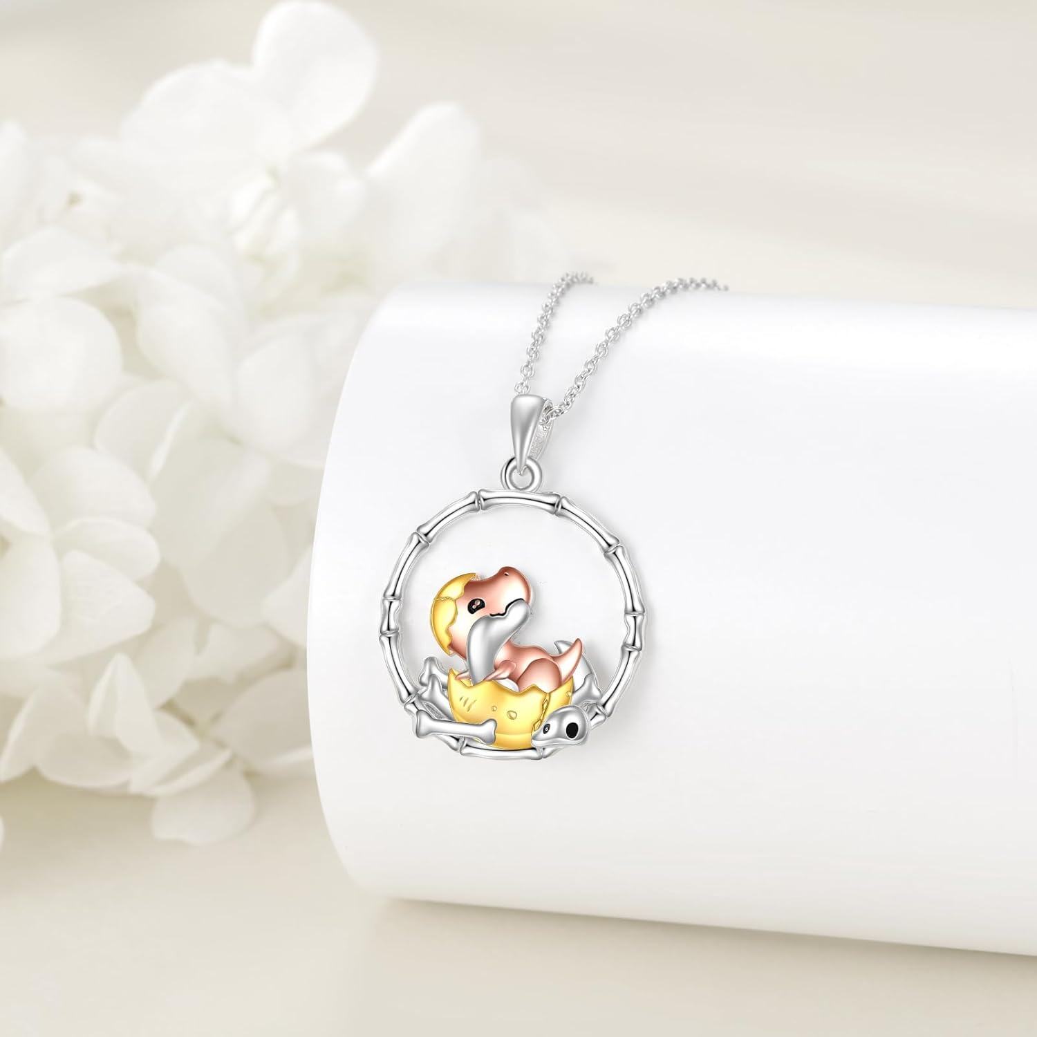 wholesale 925 Sterling Silver Baby Dinosaur in Egg Pendant Necklace for Women Girls Kids Gifts-0-1