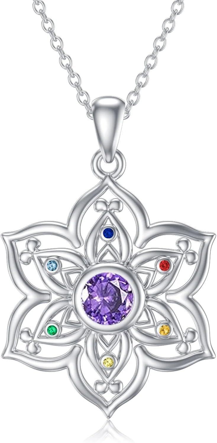 Sterling Silver Moonstone Opal Moss Agate Pendant Necklace-Chakra Lotus
