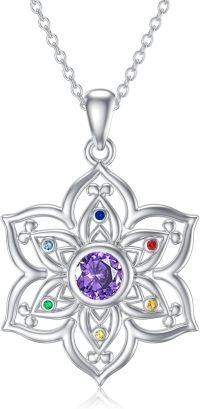 wholesale 925 Sterling Silver Purple Amethyst Flower Shape Pendant Necklace-Chakra Lotus