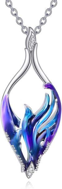 wholesale 14K Gold Plated 925 Sterling Silver Phoenix Necklace with Hypoallergenic Gemstone, Elegant Rebirth Symbol Jewelry Gift for Women-Blue Phoenix1